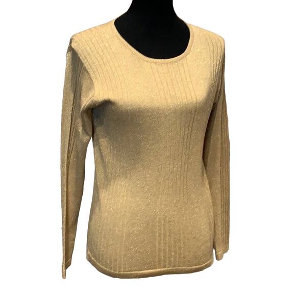 Anna Gray Small Silk Blend Sparkly Gold Scoop Neck Long Sleeve Strechy Sweater - Picture 1 of 6